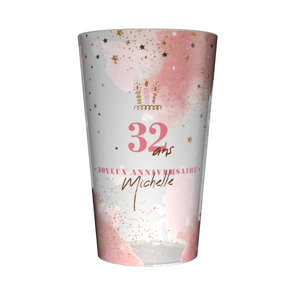 Gobelet personnalisé Anniversaire Rose & Doré par Gobelets.com