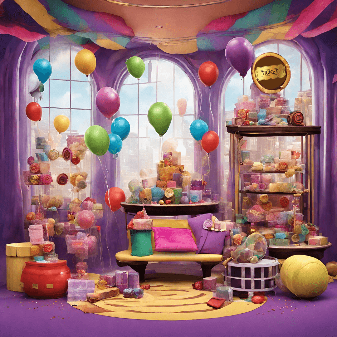 Décoration d’anniversaire sur le thème Willy Wonka Décoration d’anniversaire sur le thème Willy Wonka