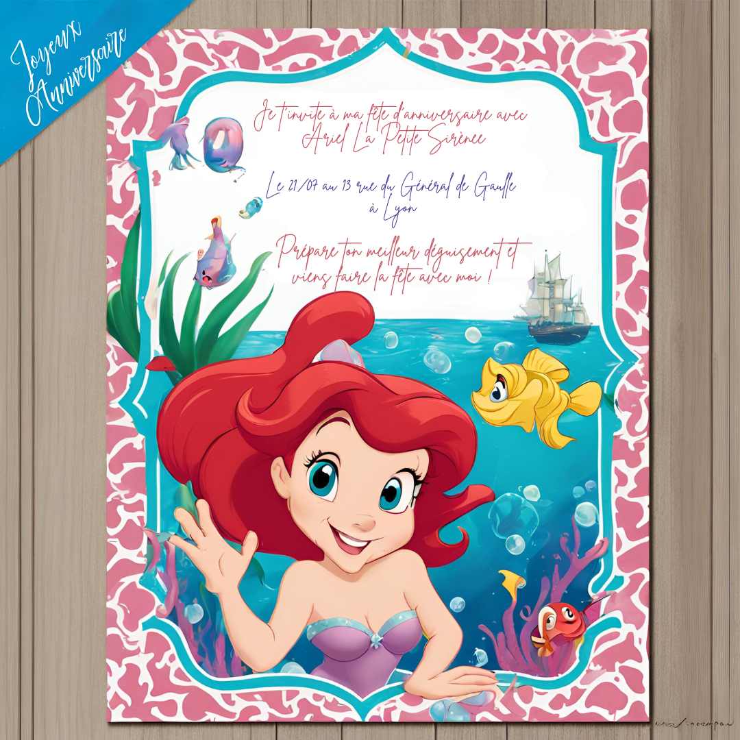 carte d’invitation anniversaire Ariel la petite sirène carte d’invitation anniversaire Ariel la petite sirène