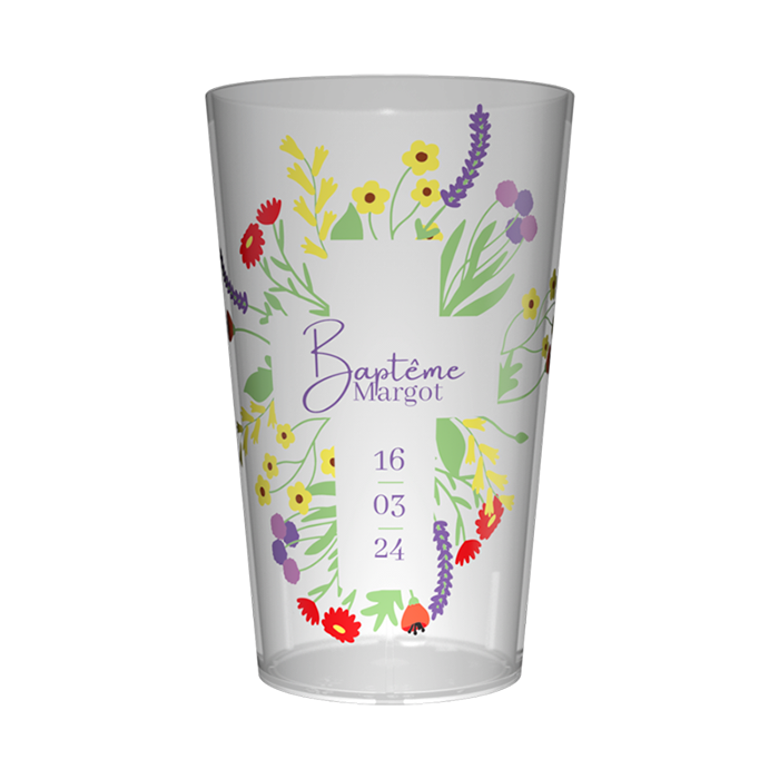 gobelet personnalisé pour thème baptême fille fleuri bouquet de fleurs