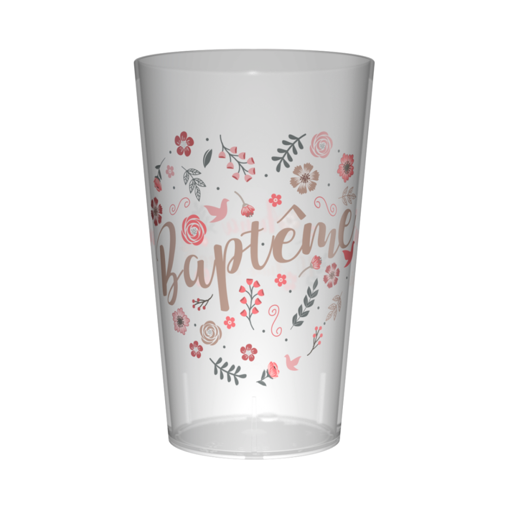 gobelet personnalisé baptême fleuri