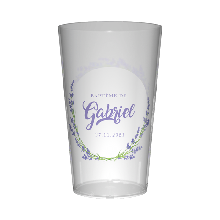 gobelet personnalisé pour thème baptême fille fleuri lavande