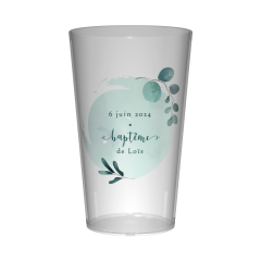 Gobelet personnalisé Baptême Bleu & Feuilles