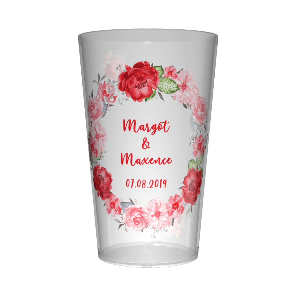 Gobelet personnalisé Mariage Couronne de Fleurs Rouges