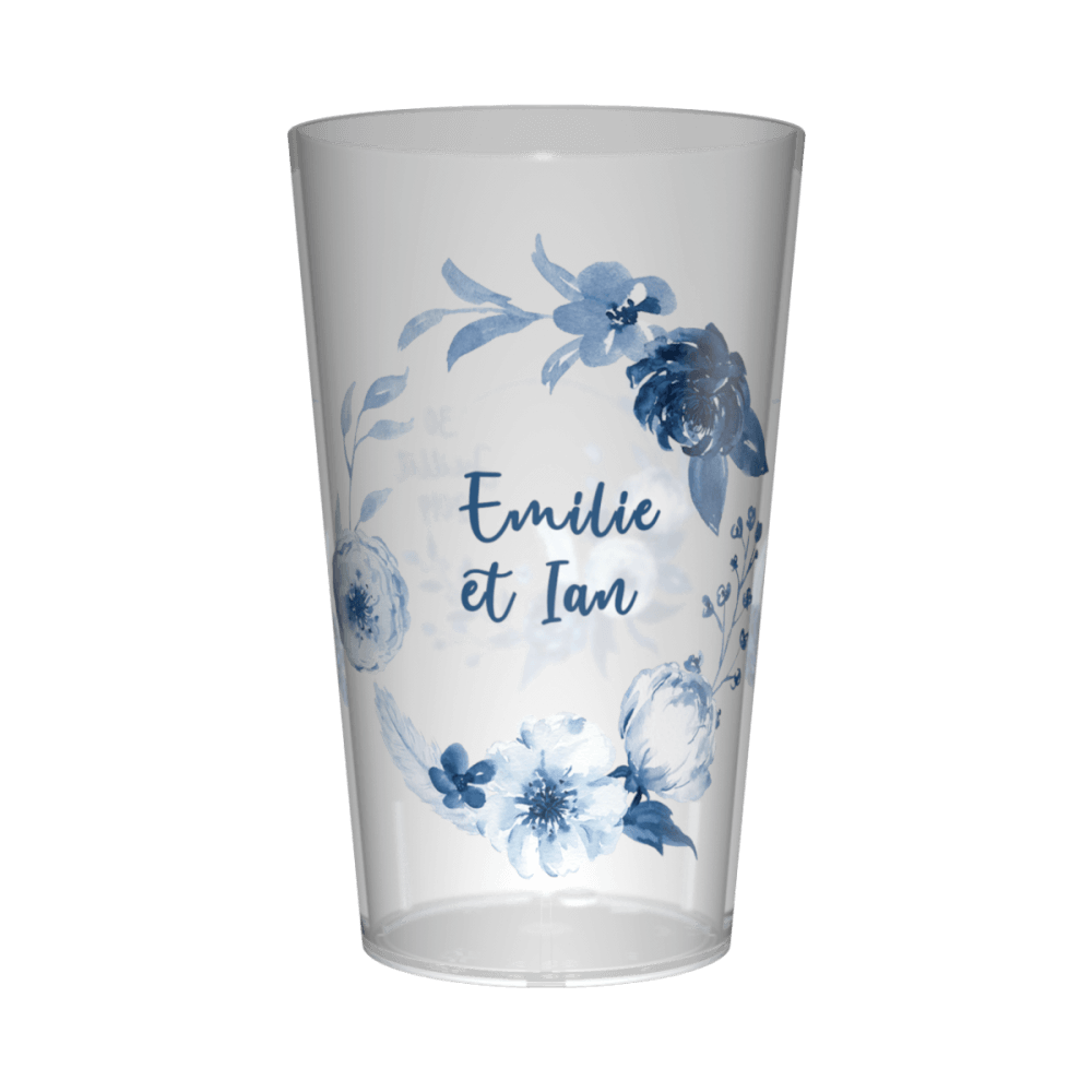 gobelet de mariage avec fleurs bleues