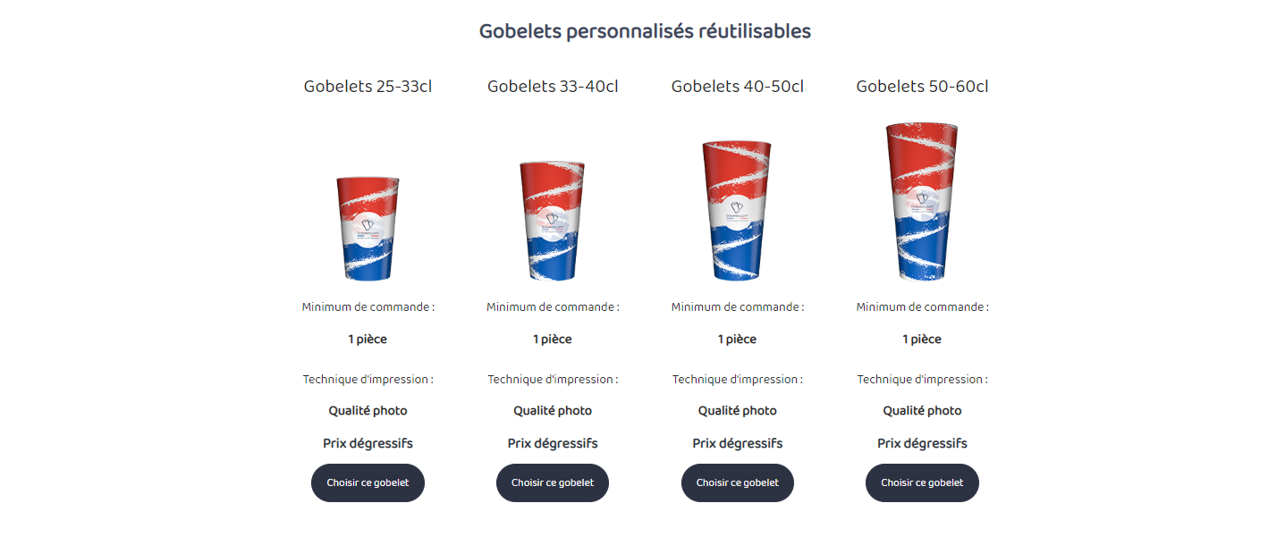 Gobelets de différentes tailles Gobelets.com