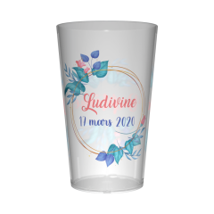 Gobelet personnalisé Baptême Couronne Fleurs