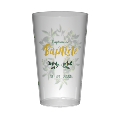 Gobelet personnalisé Baptême Croix & Feuilles