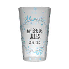 Gobelet personnalisé Baptême Fleurs Bleues