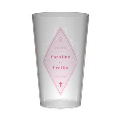 Gobelet personnalisé Baptême Losange Rose