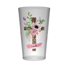 Gobelet personnalisé Communion Croix & Rose